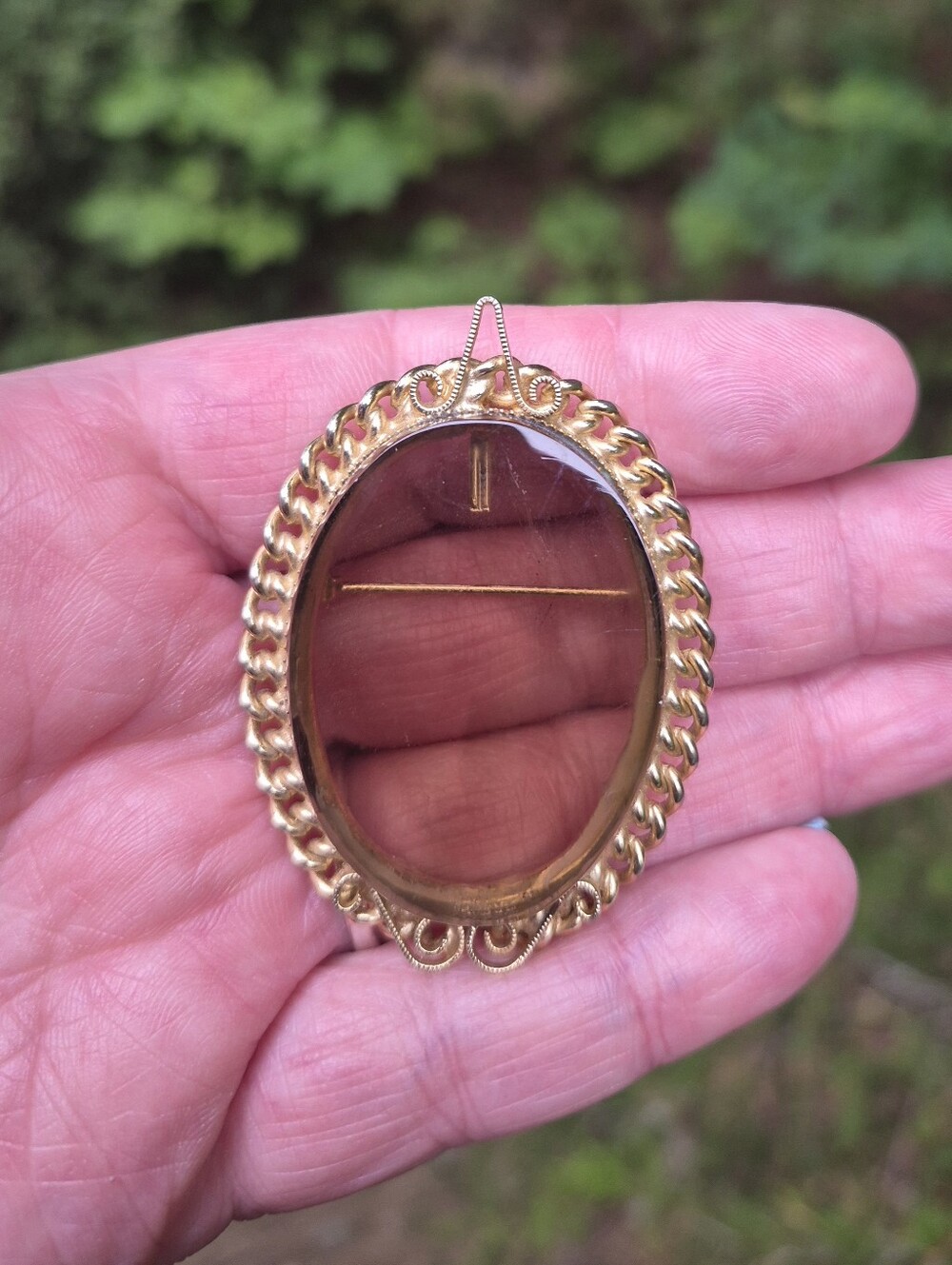 Smoky Quartz Vintage Large Gemstone Brooch Pin Pendant 2.25" Gold Plated